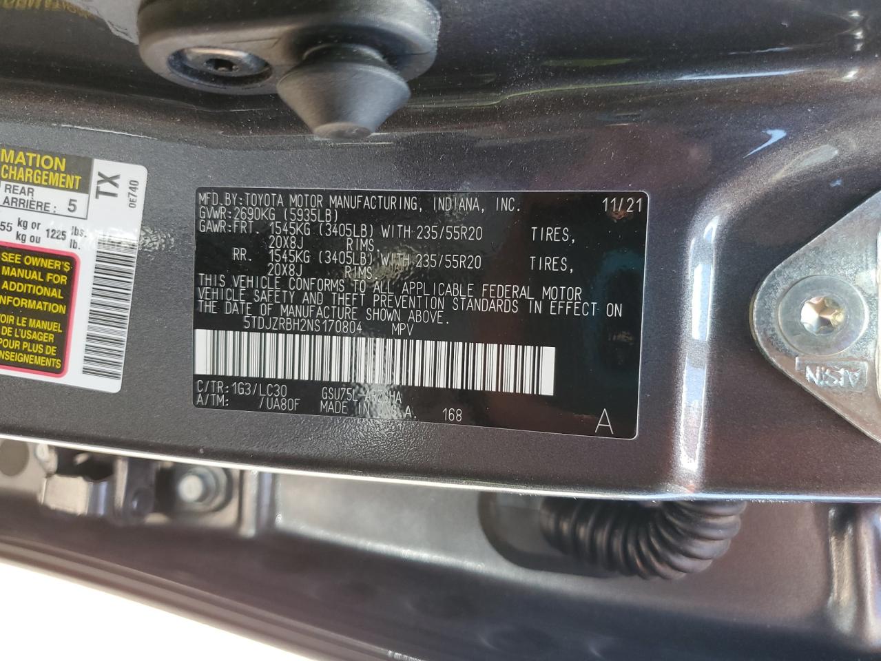 2022 Toyota Highlander Xse VIN: 5TDJZRBH2NS170804 Lot: 61864415