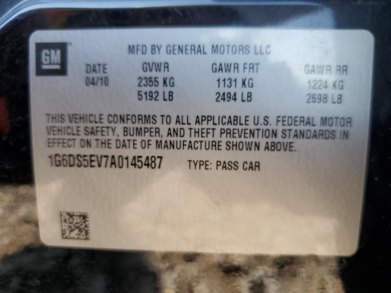 2010 Cadillac Cts Premium Collection VIN: 1G6DS5EV7A0145487 Lot: 62589075
