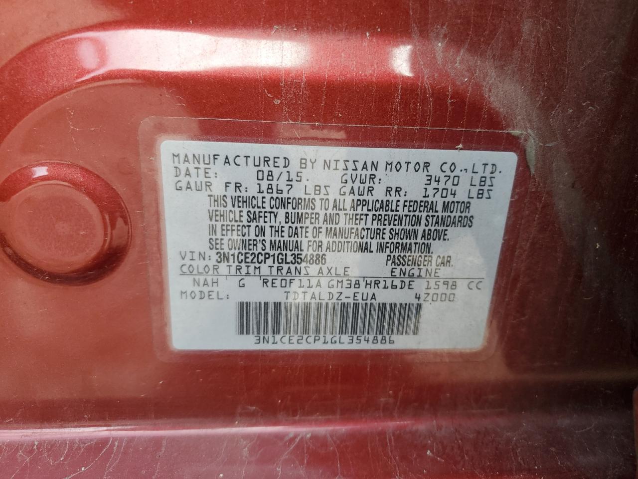 2016 Nissan Versa Note S VIN: 3N1CE2CP1GL354886 Lot: 60691385