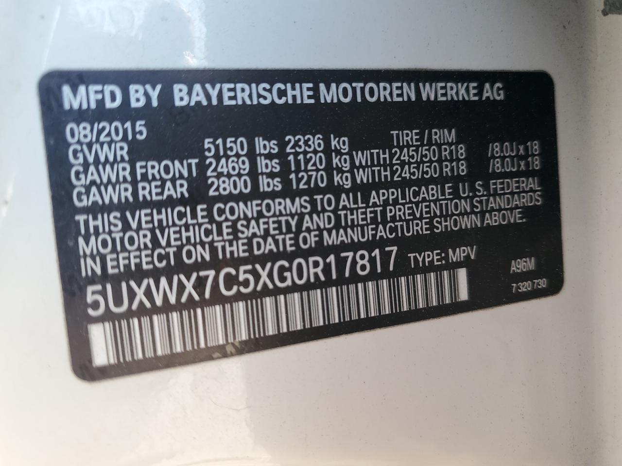 2016 BMW X3 xDrive35I VIN: 5UXWX7C5XG0R17817 Lot: 60101795
