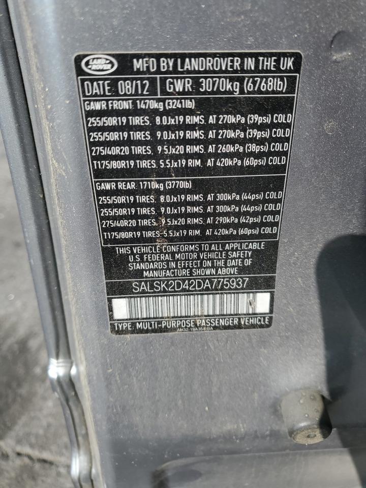 2013 Land Rover Range Rover Sport Hse Luxury VIN: SALSK2D42DA775937 Lot: 59769845