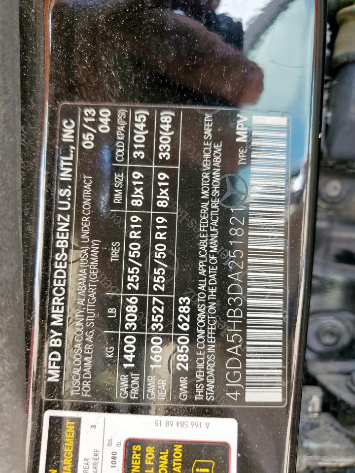 2013 Mercedes-Benz Ml 350 4Matic VIN: 4JGDA5HB3DA251821 Lot: 61426735