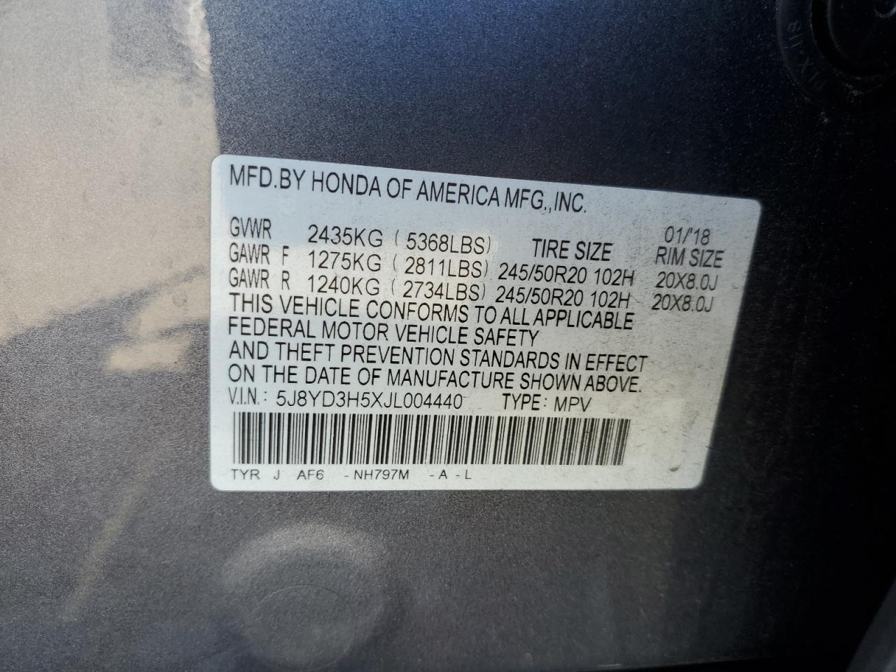5j8yd3h5xjl004440 5J8YD3H5XJL004440 2018 Acura Mdx Technology