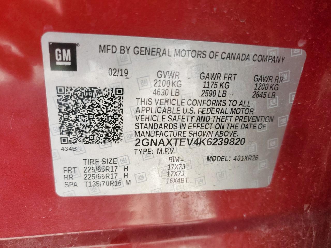 CHEVROLET EQUINOX 2019 VIN 2GNAXTEV4K6239820 zdjęcie 13