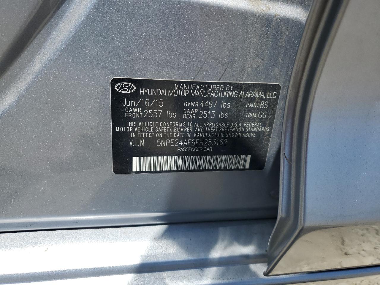 2015 Hyundai Sonata Se VIN: 5NPE24AF9FH253162 Lot: 62958385