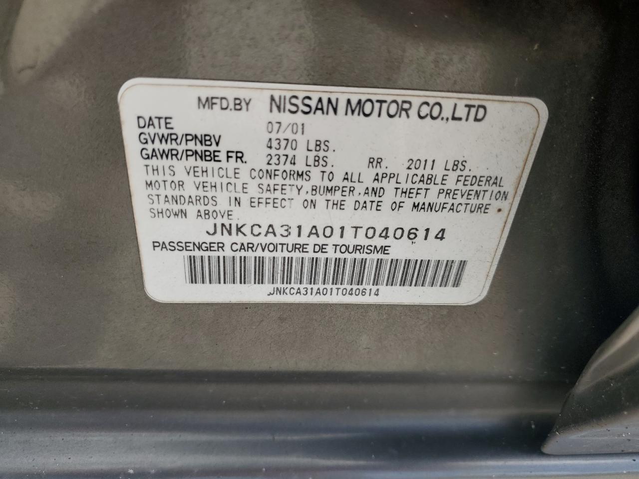 2001 Infiniti I30 VIN: JNKCA31A01T040614 Lot: 62544625