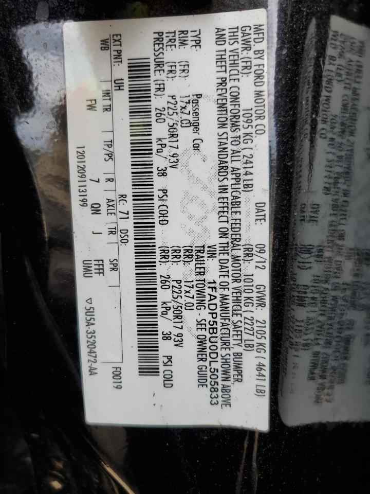 2013 Ford C-Max Sel VIN: 1FADP5BU0DL505833 Lot: 59764075