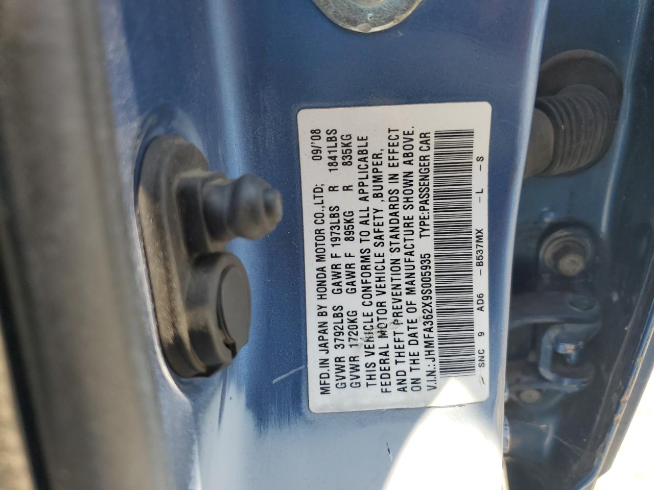 2009 Honda Civic Hybrid VIN: JHMFA362X9S005935 Lot: 61737285