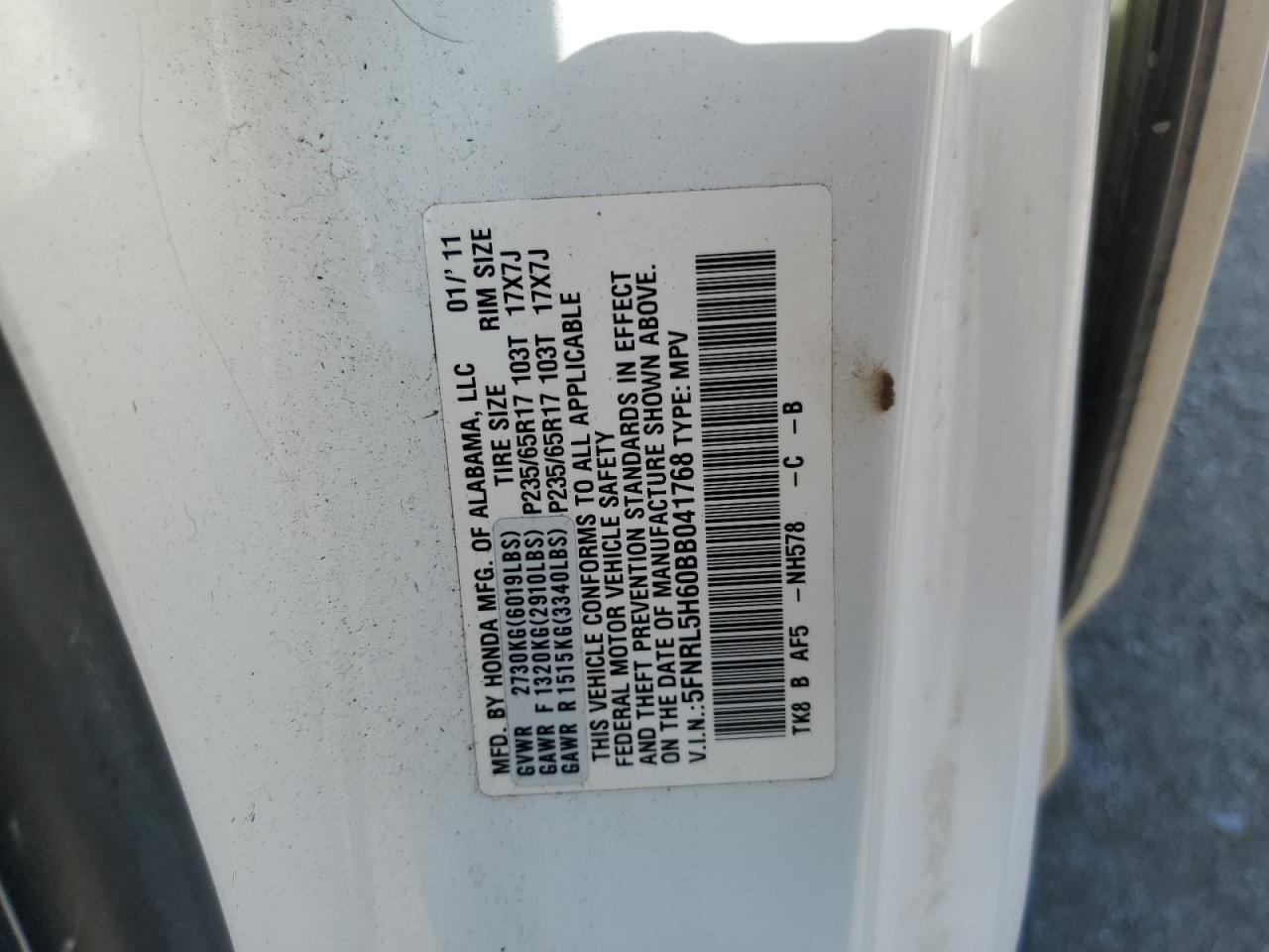 2011 Honda Odyssey Exl VIN: 5FNRL5H60BB041768 Lot: 62087125