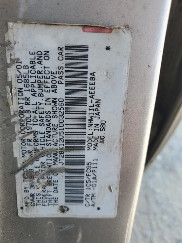 2001 Toyota Prius VIN: JT2BK12U510032560 Lot: 60156295