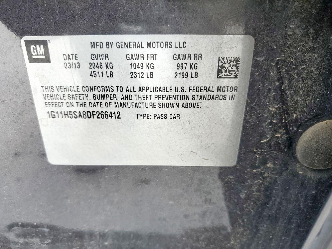 2013 Chevrolet Malibu Ltz VIN: 1G11H5SA8DF266412 Lot: 62495645