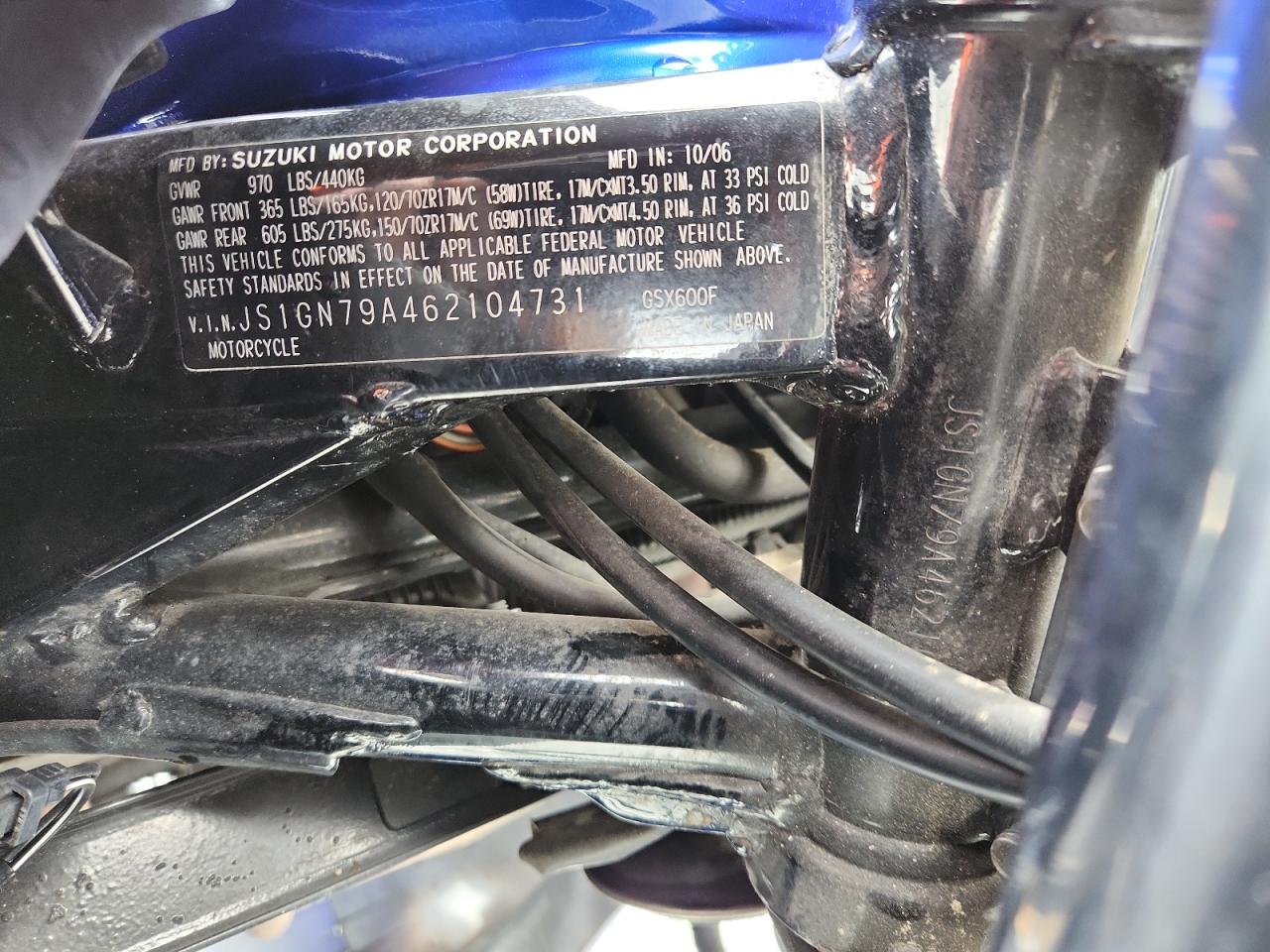 2006 Suzuki Gsx600 F VIN: JS1GN79A462104731 Lot: 60848845