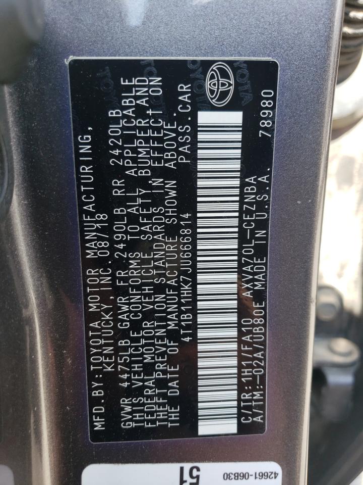 2018 Toyota Camry L VIN: 4T1B11HK7JU666814 Lot: 62413575