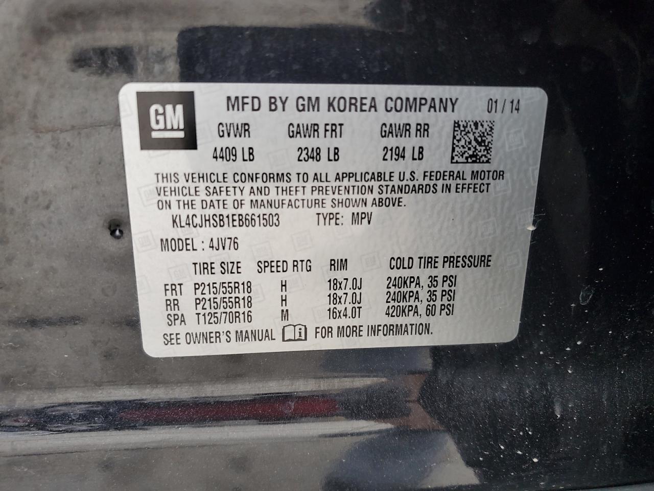 2014 Buick Encore Premium VIN: KL4CJHSB1EB661503 Lot: 62739085
