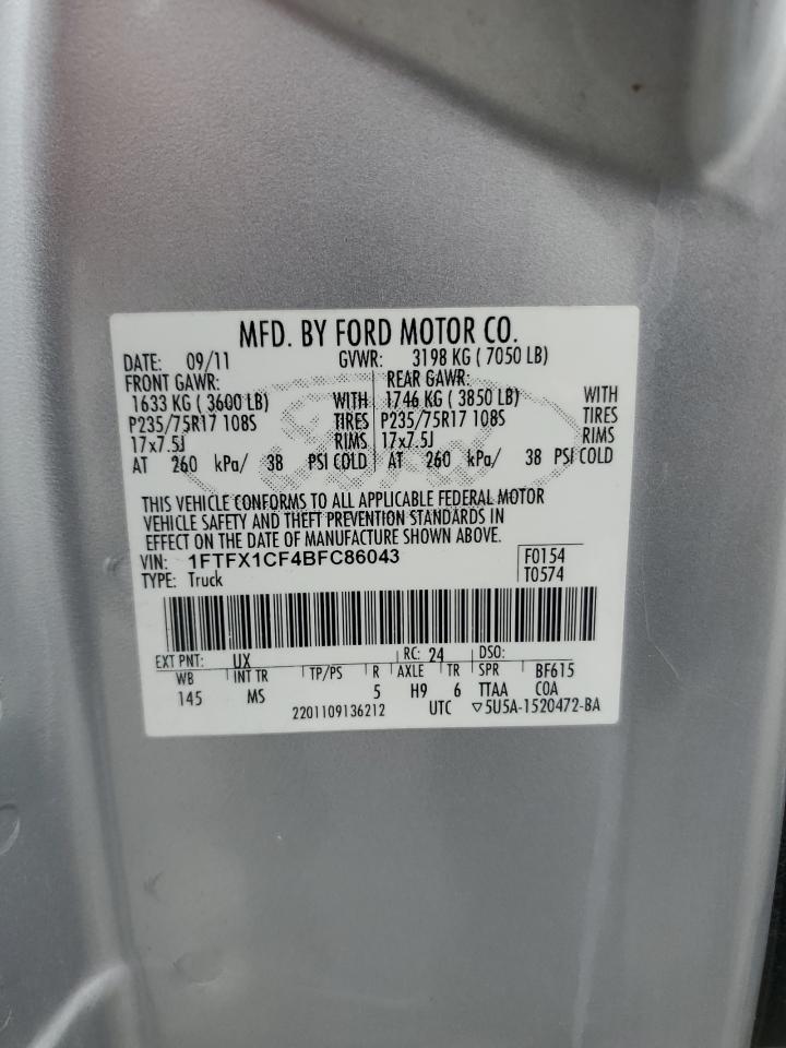 2011 Ford F150 Super Cab VIN: 1FTFX1CF4BFC86043 Lot: 62817935