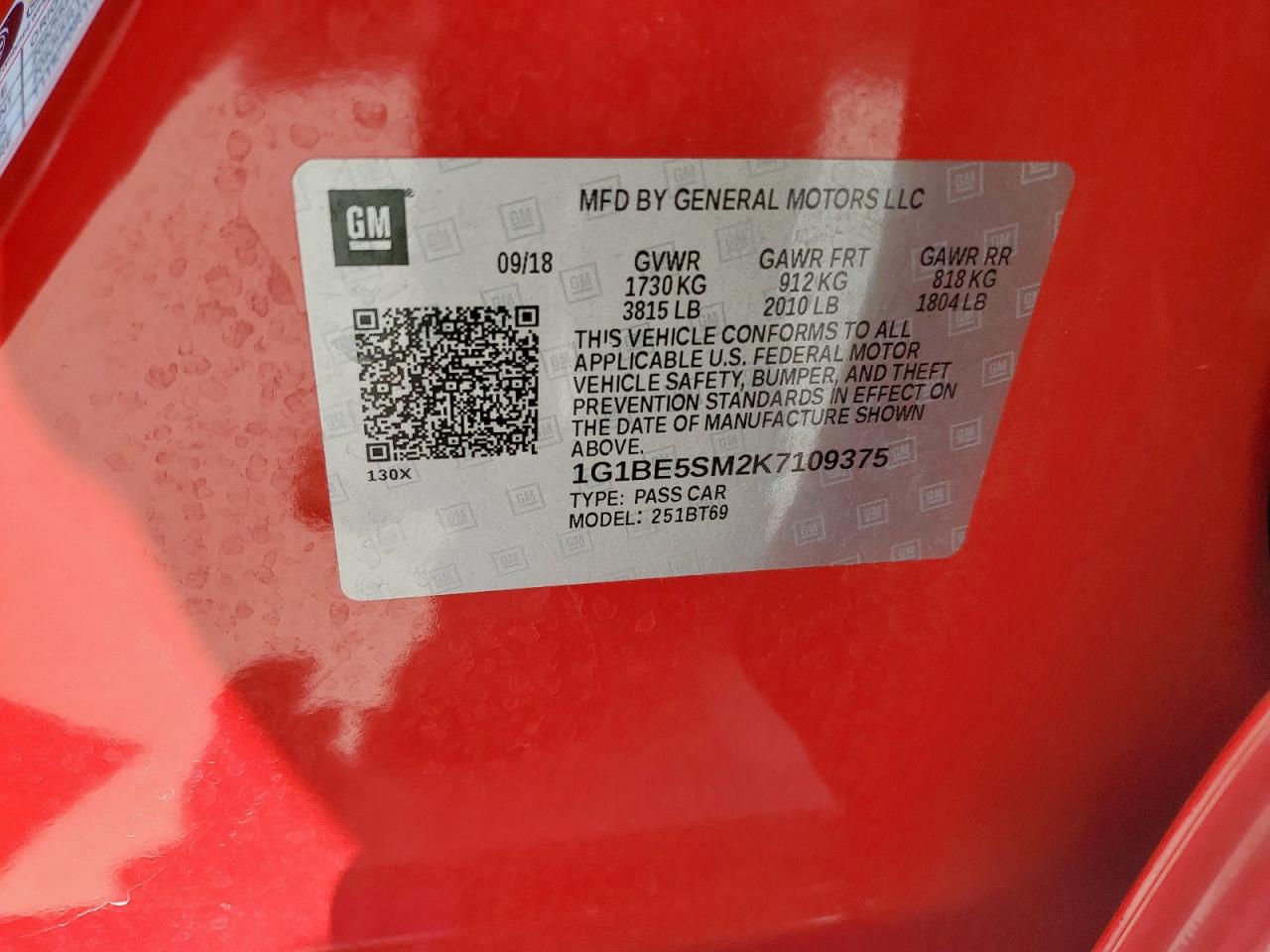 CHEVROLET CRUZE 2019 VIN 1G1BE5SM2K7109375 photo 12