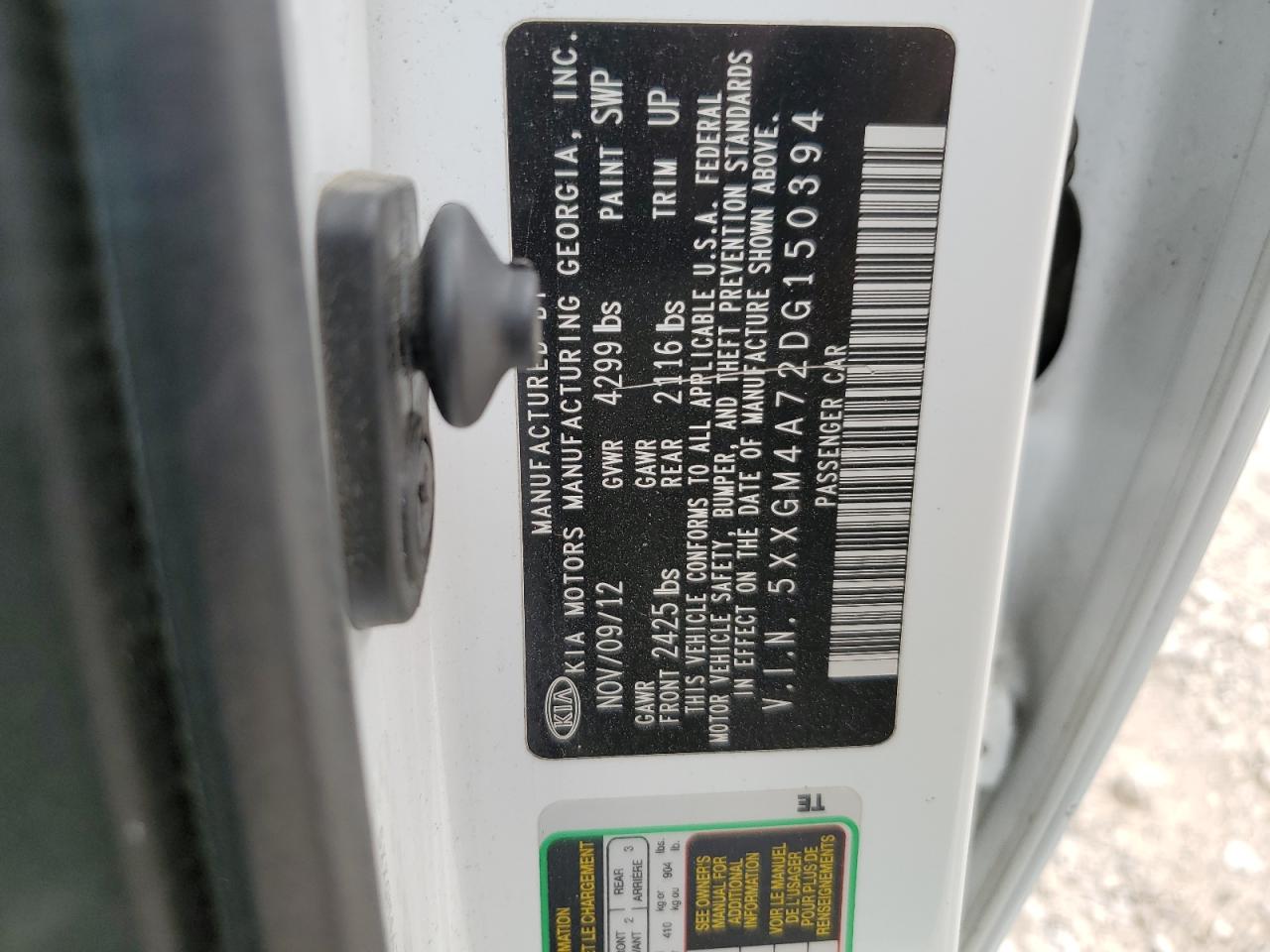 2013 Kia Optima Lx VIN: 5XXGM4A72DG150394 Lot: 85920275