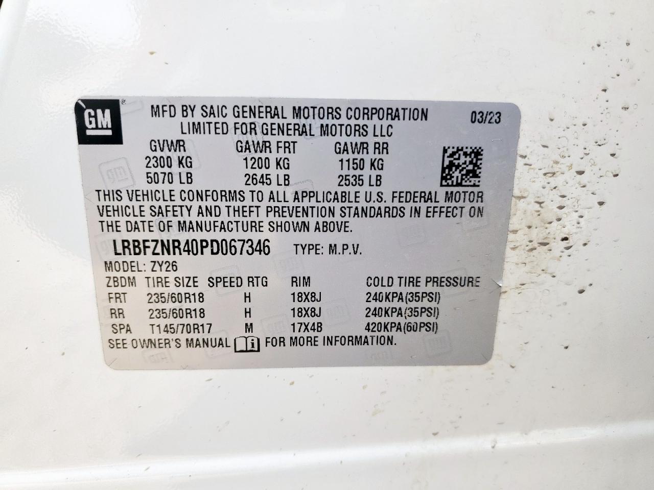 2023 Buick Envision Essence VIN: LRBFZNR40PD067346 Lot: 62997295