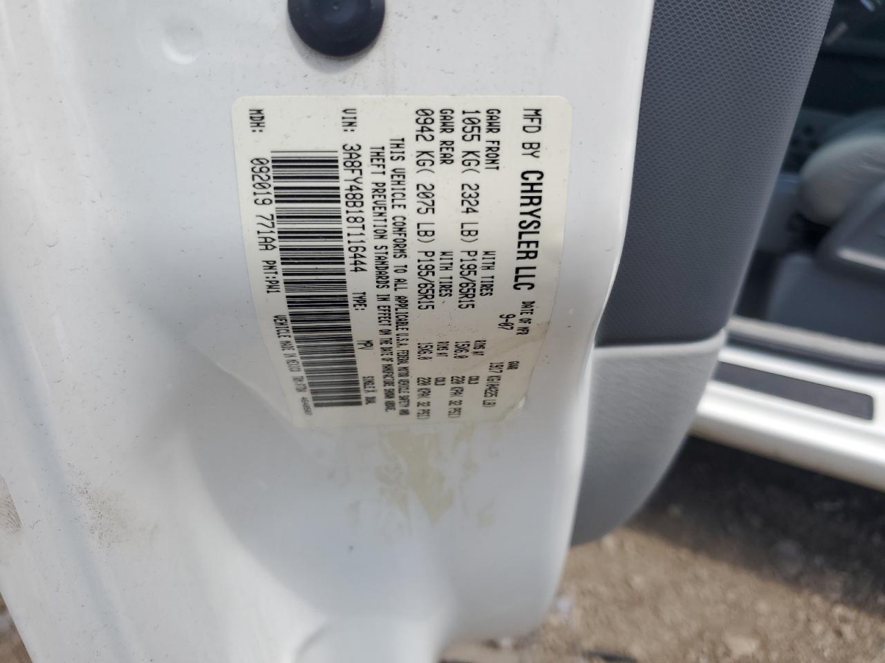 2008 Chrysler Pt Cruiser VIN: 3A8FY48B18T116444 Lot: 61963545