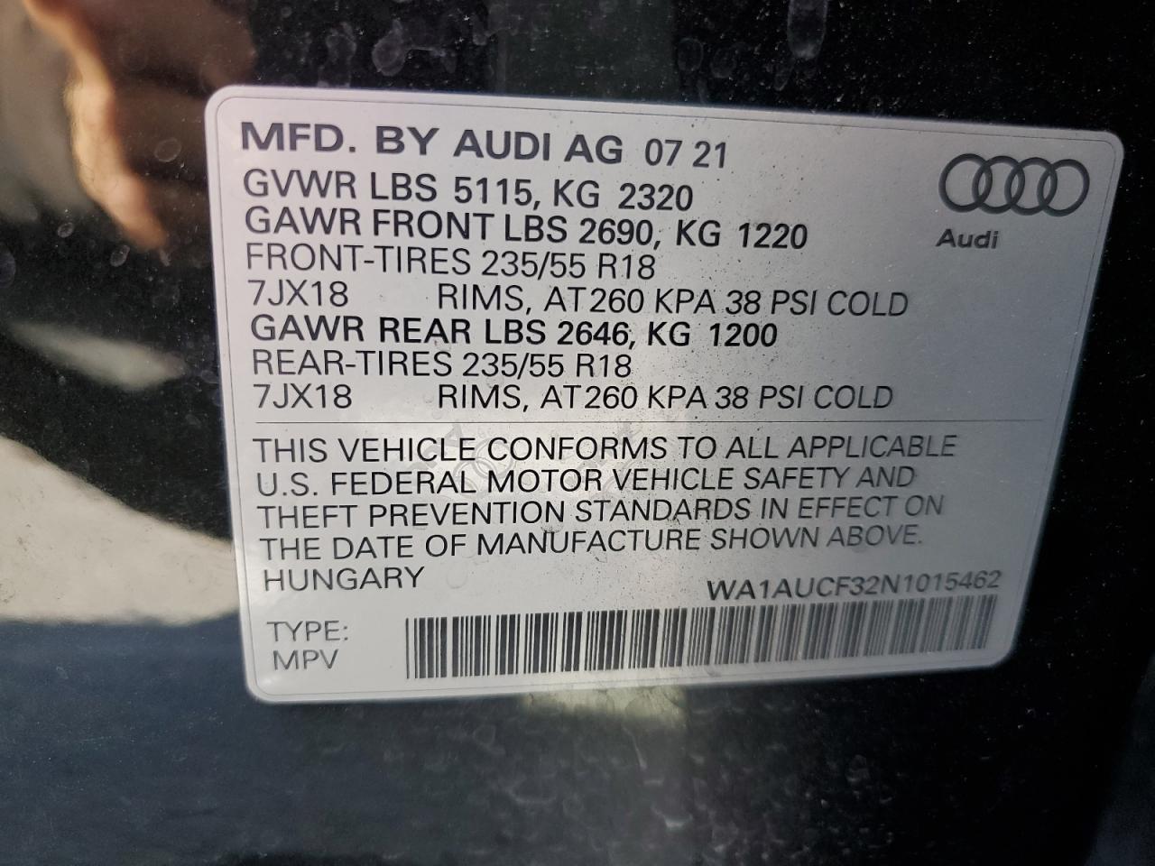 2022 Audi Q3 Premium 40 VIN: WA1AUCF32N1015462 Lot: 62602195