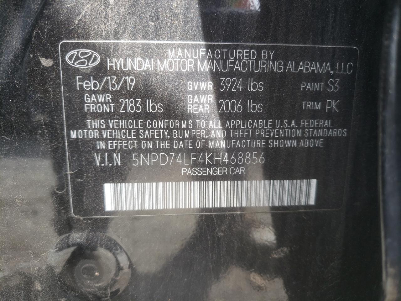 2019 Hyundai Elantra Se VIN: 5NPD74LF4KH468856 Lot: 60290935