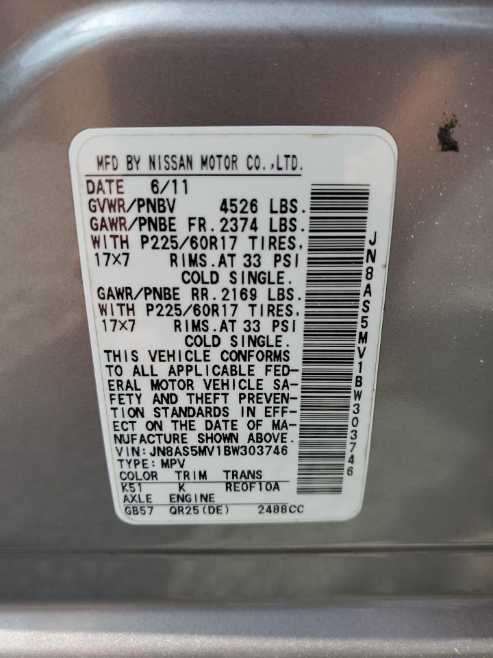 2011 Nissan Rogue S VIN: JN8AS5MV1BW303746 Lot: 60049105