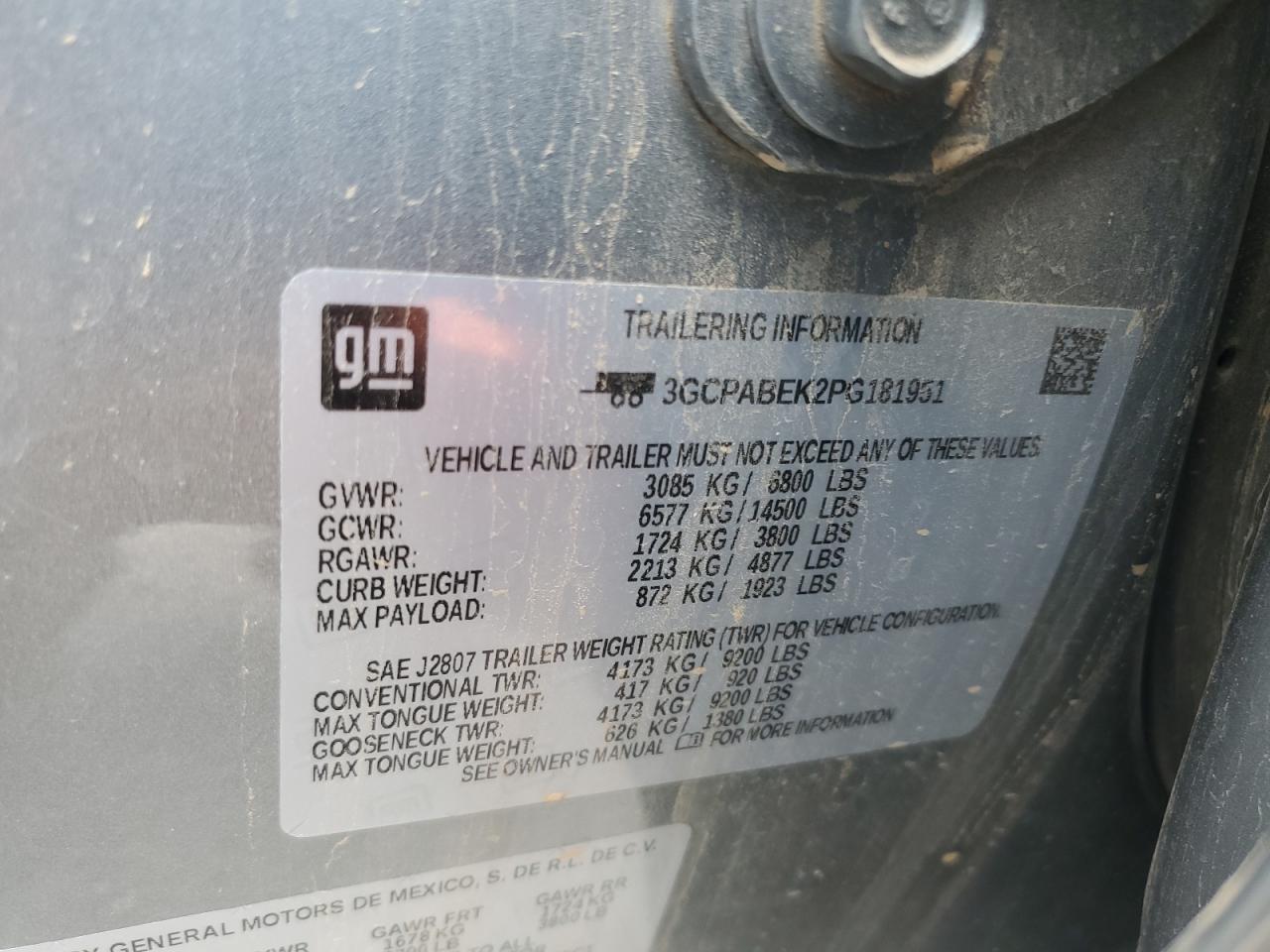2023 Chevrolet Silverado C1500 Custom VIN: 3GCPABEK2PG181951 Lot: 60565815