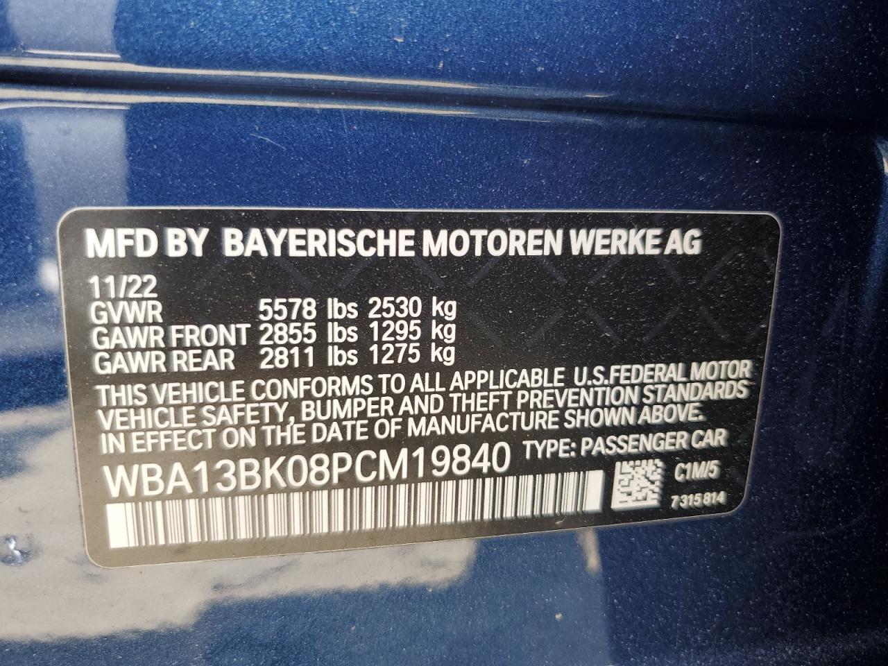 2023 BMW M550Xi VIN: WBA13BK08PCM19840 Lot: 59606815
