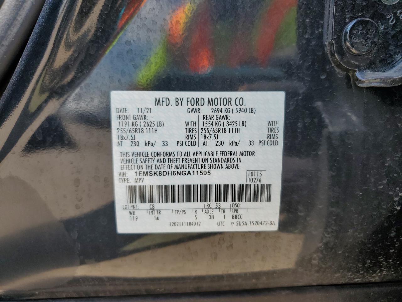 2022 Ford Explorer Xlt VIN: 1FMSK8DH6NGA11595 Lot: 62493035