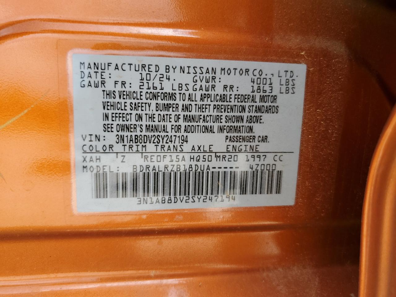 2025 Nissan Sentra Sr VIN: 3N1AB8DV2SY247194 Lot: 62826835