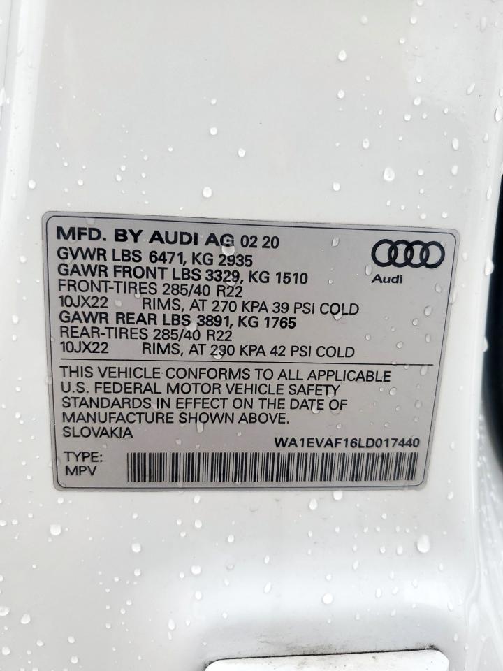 2020 Audi Q8 Premium Plus S-Line VIN: WA1EVAF16LD017440 Lot: 60694505