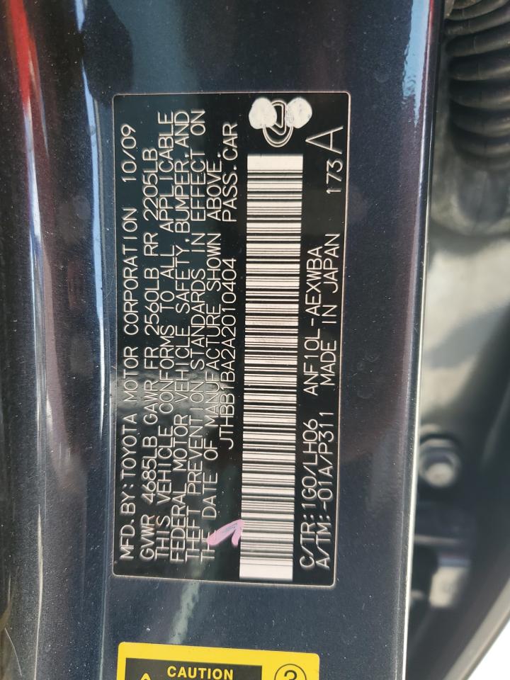 2010 Lexus Hs 250H VIN: JTHBB1BA2A2010404 Lot: 61570715
