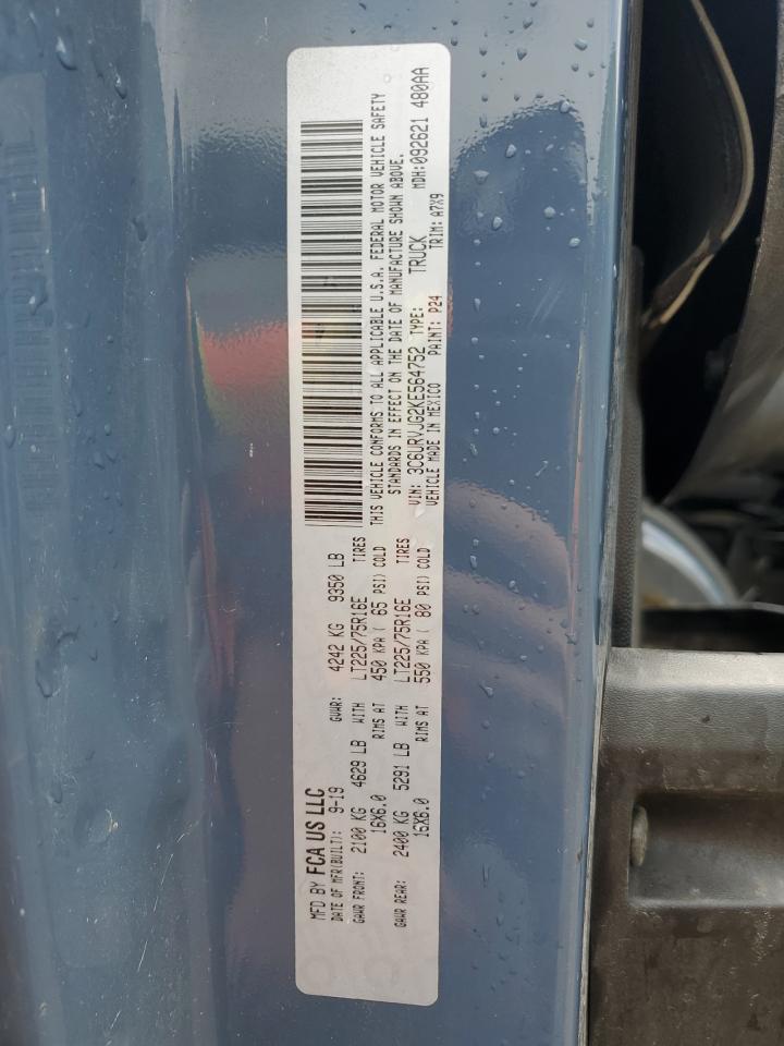 2019 Ram Promaster 3500 3500 High VIN: 3C6URVJG2KE564752 Lot: 61275425