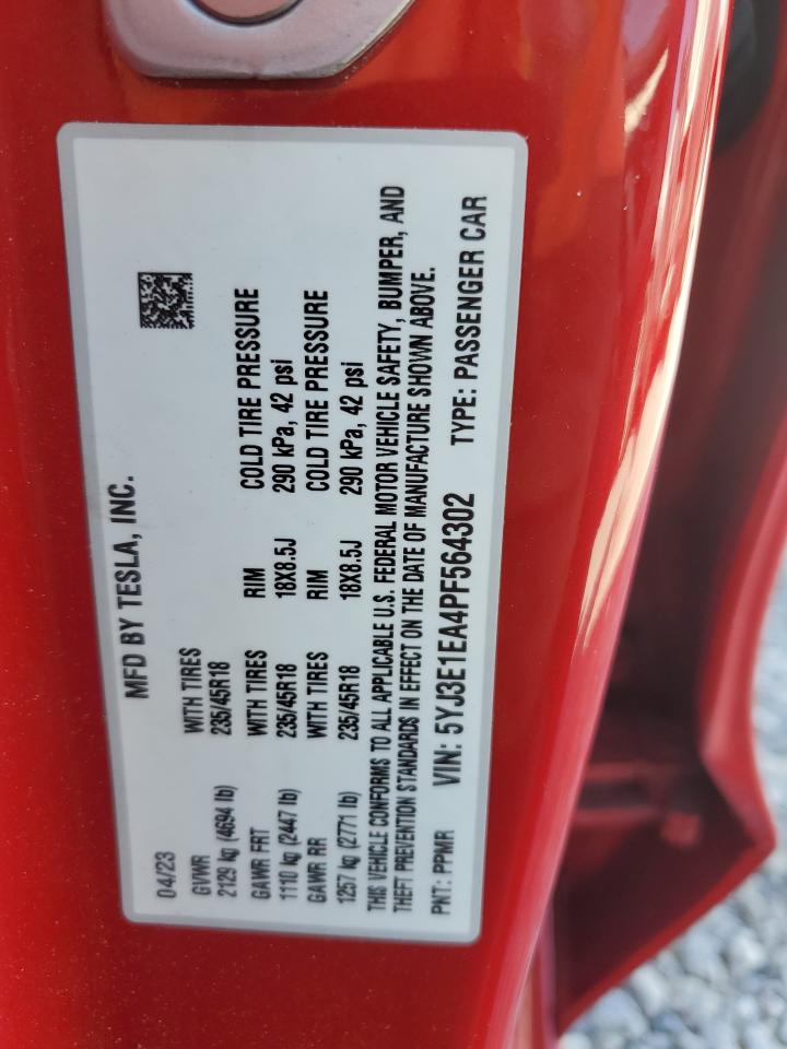 2023 Tesla Model 3 VIN: 5YJ3E1EA4PF564302 Lot: 62672965