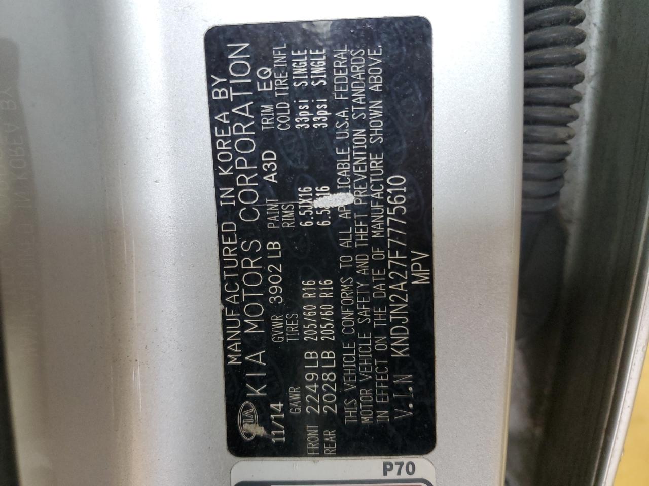 2015 Kia Soul VIN: KNDJN2A27F7775610 Lot: 61686615