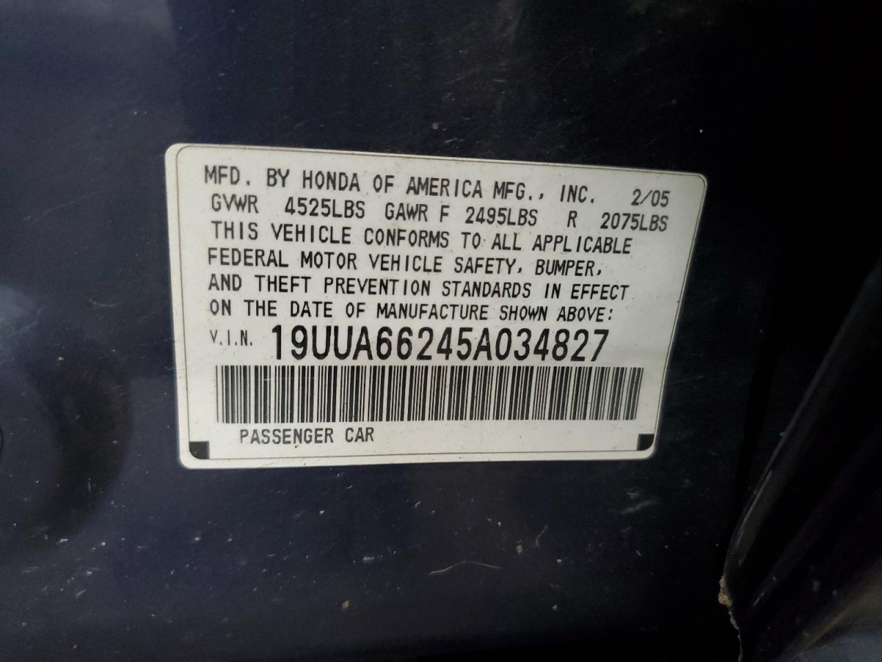 ACURA TL 2005 VIN 19UUA66245A034827 фото 12