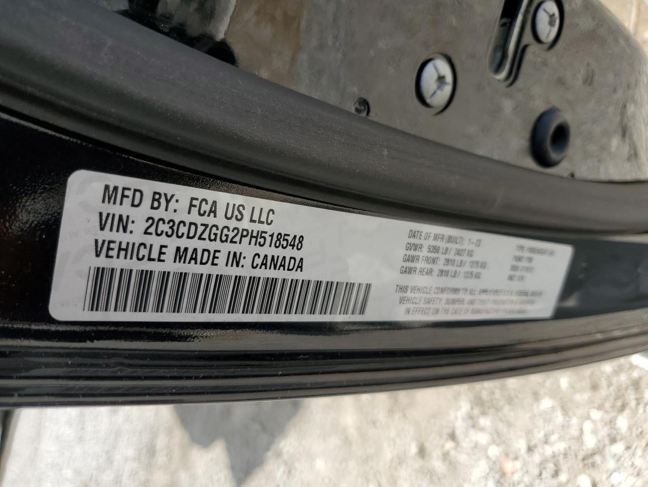 2023 Dodge Challenger Sxt VIN: 2C3CDZGG2PH518548 Lot: 59813475