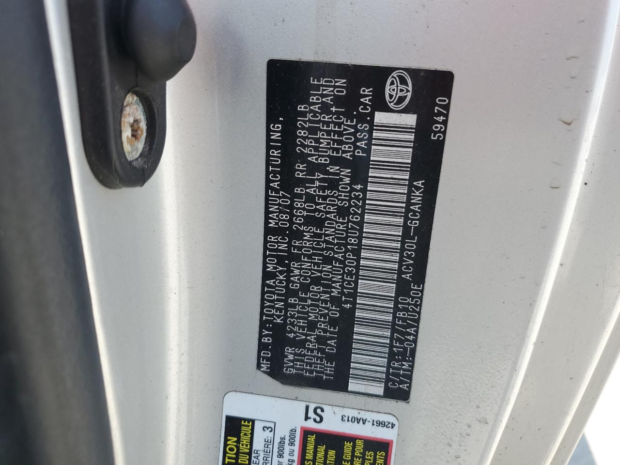 2008 Toyota Camry Solara Se VIN: 4T1CE30P18U762234 Lot: 60266075
