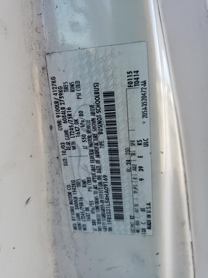 2004 Ford Econoline E350 Super Duty Wagon VIN: 1FBSS31L54HA09169 Lot: 62506585