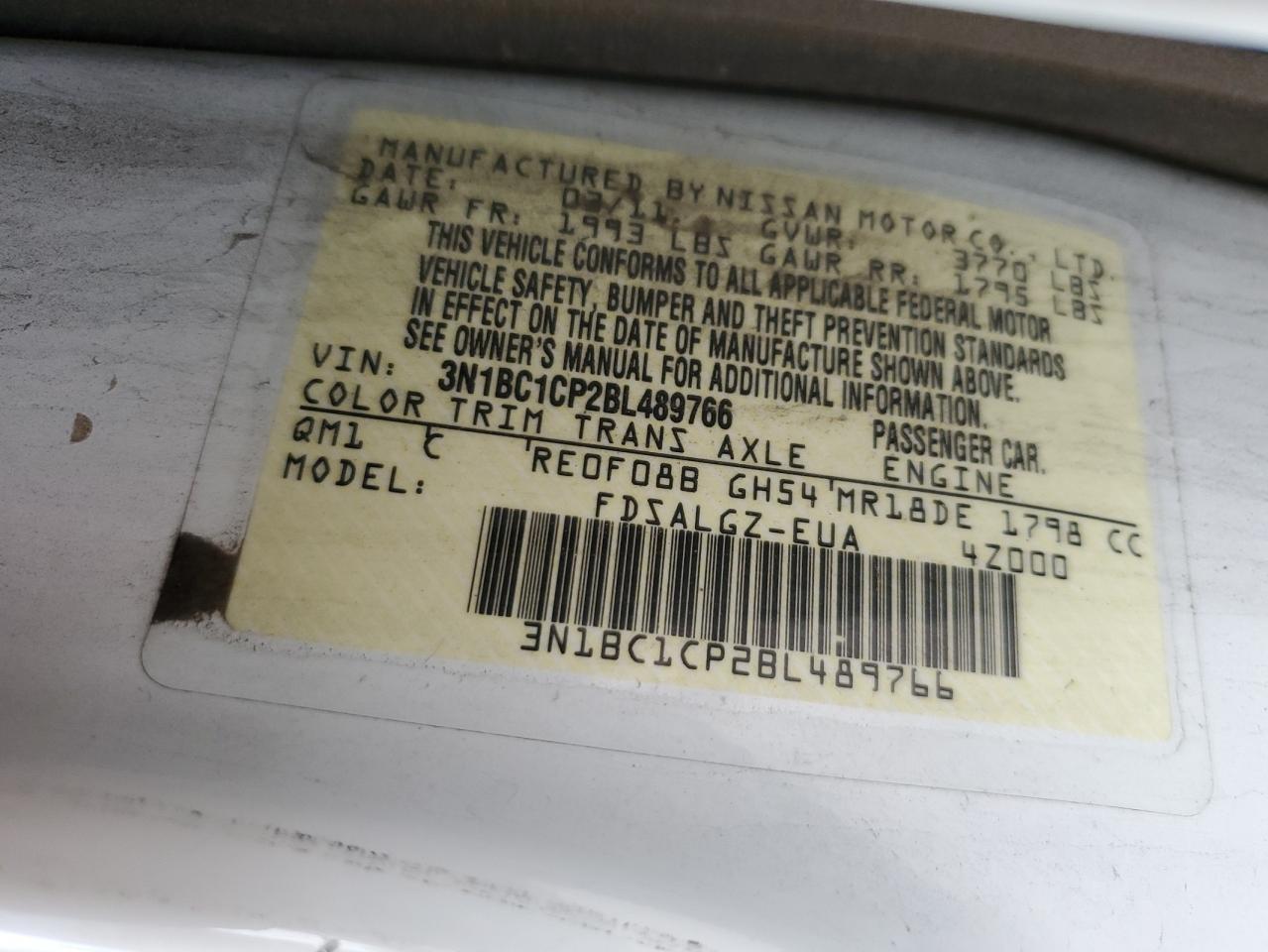 2011 Nissan Versa S VIN: 3N1BC1CP2BL489766 Lot: 60446655