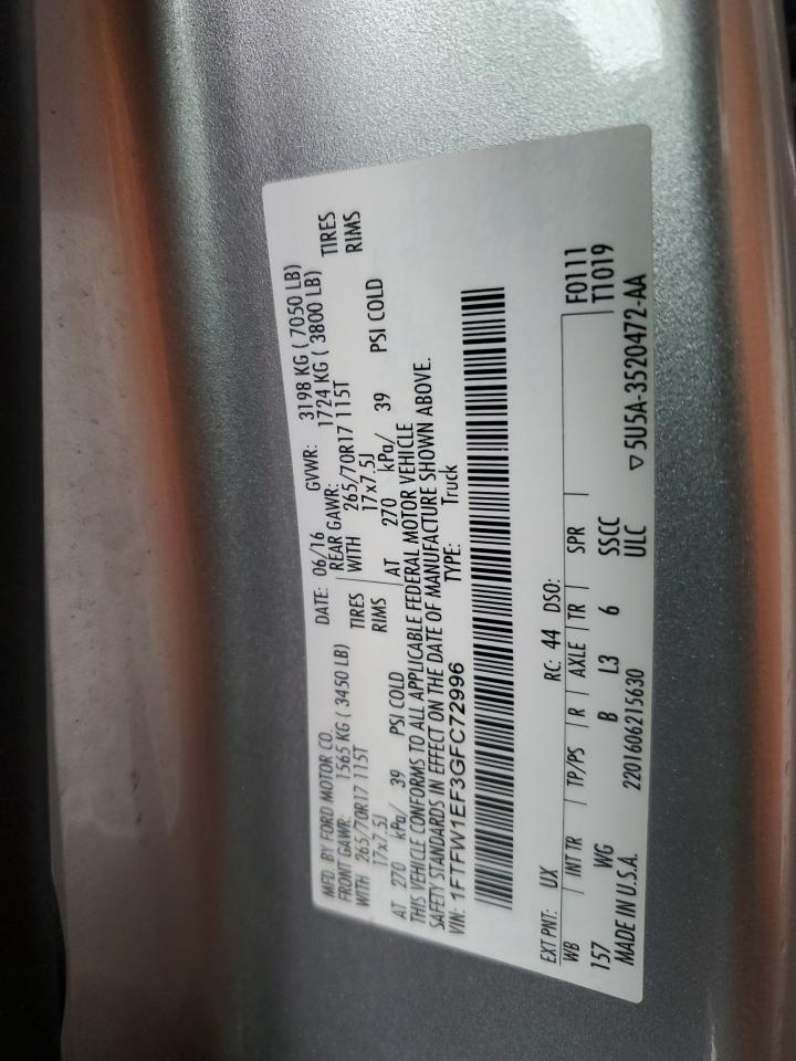 1FTFW1EF3GFC72996 2016 Ford F150 Supercrew