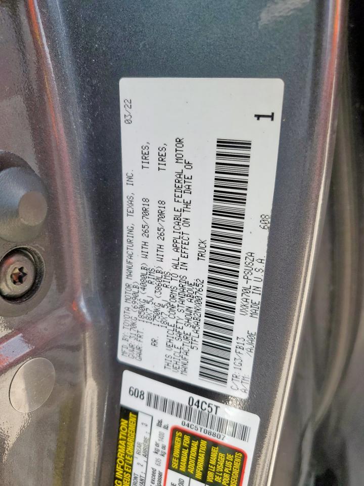 2022 Toyota Tundra Crewmax Sr VIN: 5TFLA5AB2NX007652 Lot: 61404795