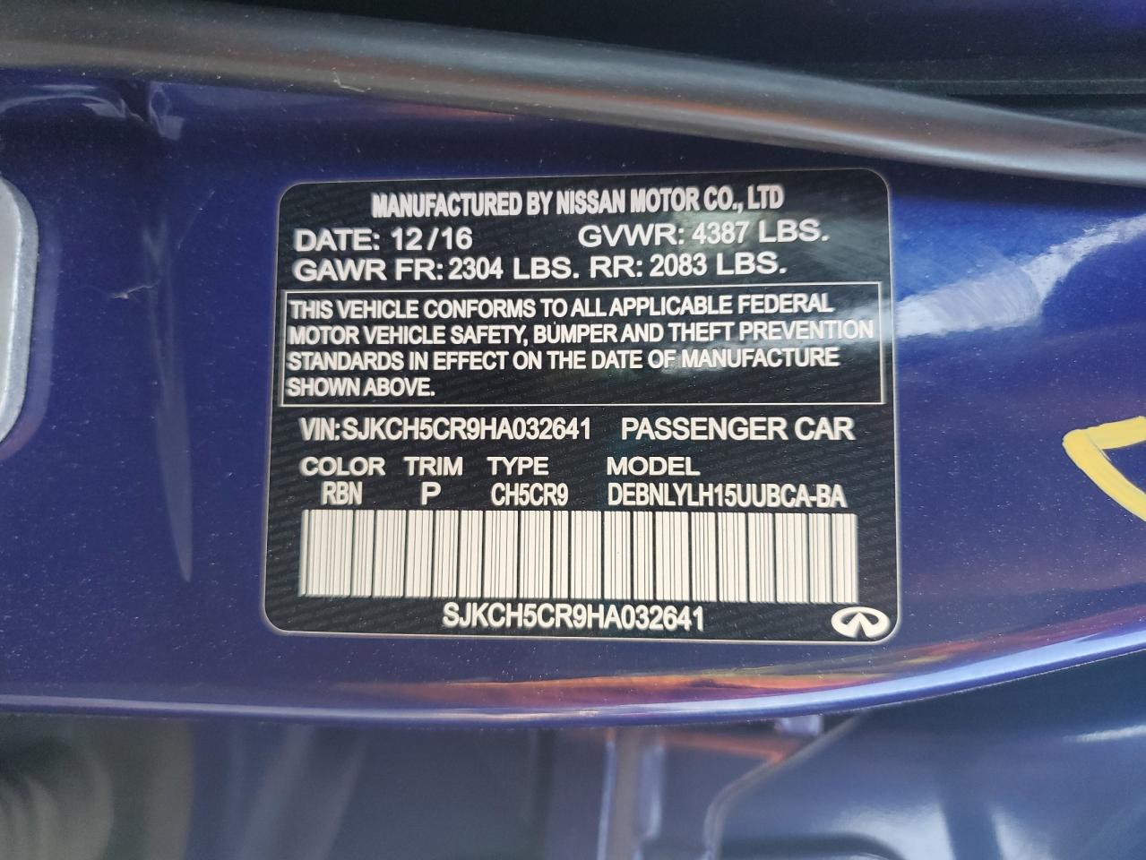 2017 Infiniti Qx30 Base VIN: SJKCH5CR9HA032641 Lot: 62258235