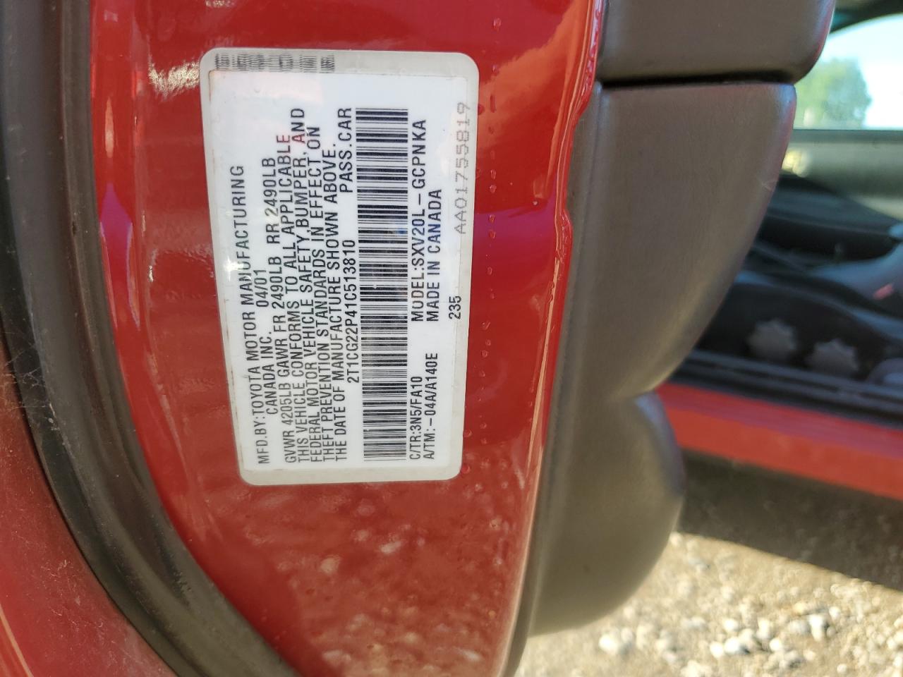 2001 Toyota Camry Solara Se VIN: 2T1CG22P41C513810 Lot: 61266395