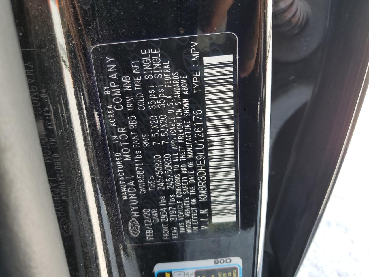2020 Hyundai Palisade Sel VIN: KM8R3DHE9LU126176 Lot: 61930015