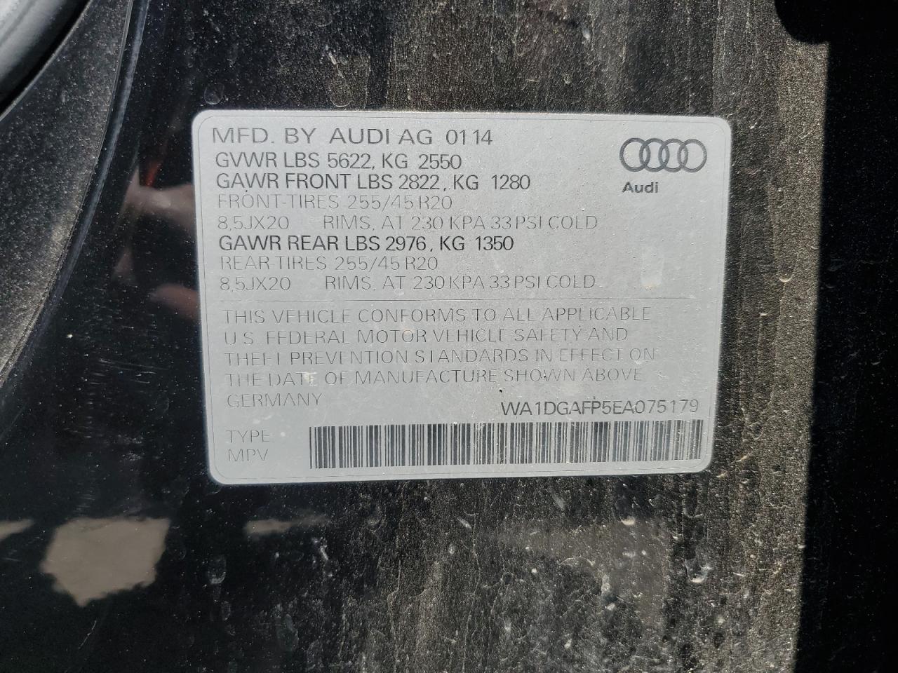 2014 Audi Q5 Premium Plus VIN: WA1DGAFP5EA075179 Lot: 62897215