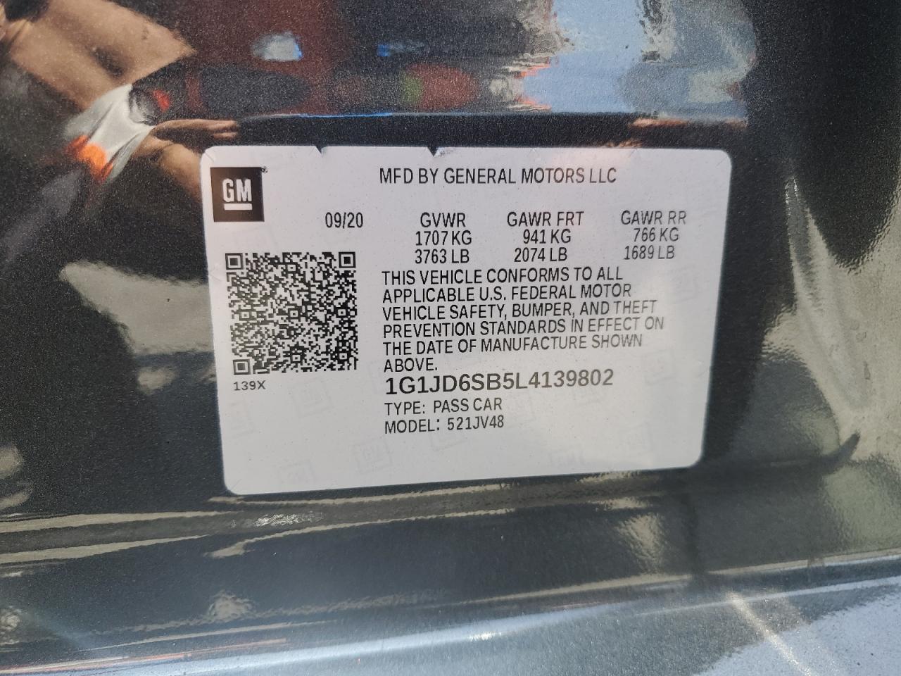 2020 Chevrolet Sonic Lt VIN: 1G1JD6SB5L4139802 Lot: 60829055