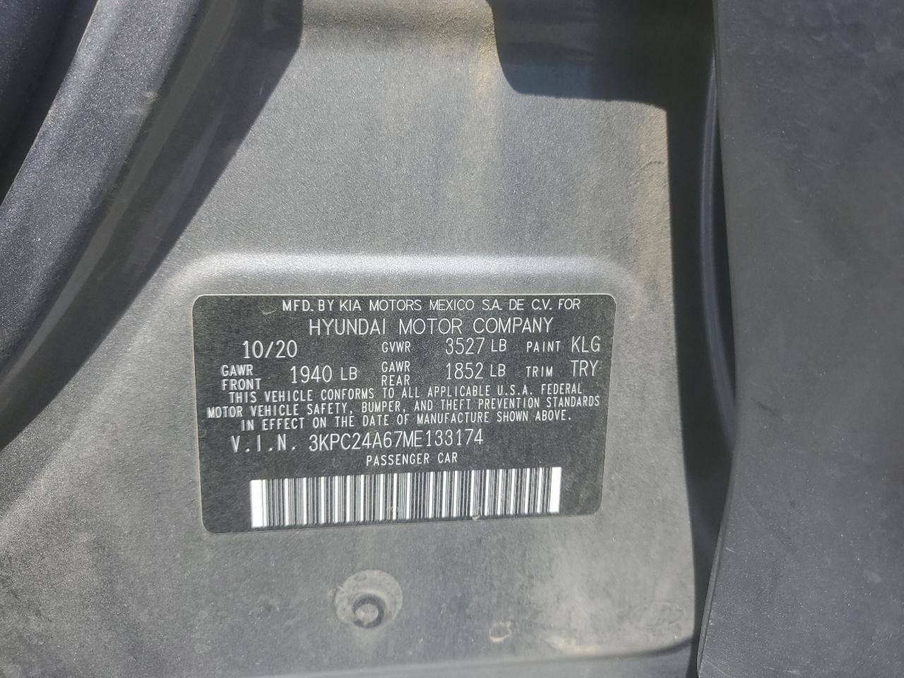 2021 Hyundai Accent Se VIN: 3KPC24A67ME133174 Lot: 62605665