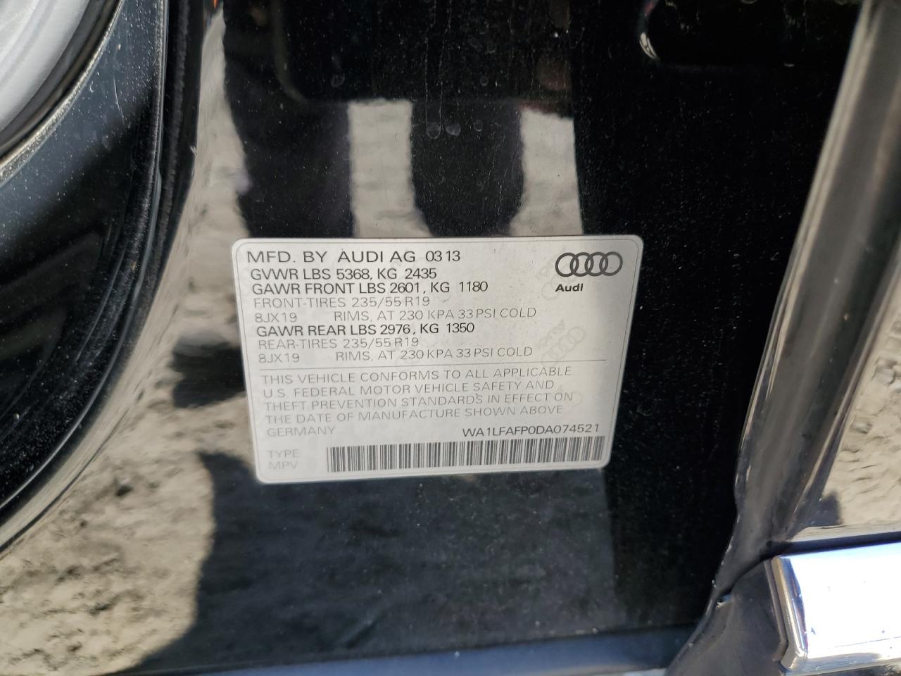 2013 Audi Q5 Premium Plus VIN: WA1LFAFP0DA074521 Lot: 62413625