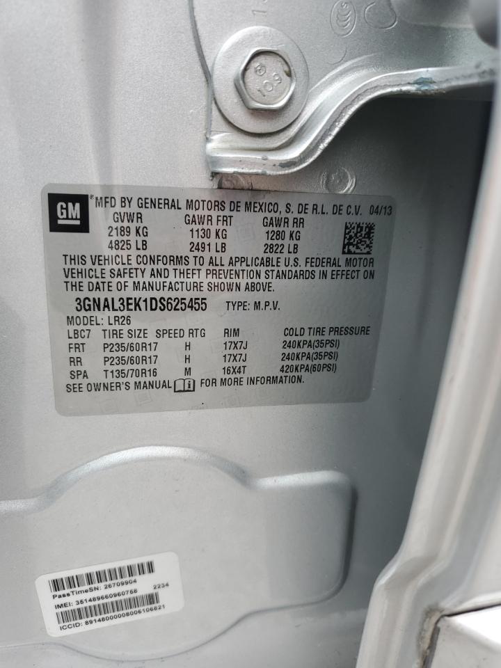 2013 Chevrolet Captiva Lt VIN: 3GNAL3EK1DS625455 Lot: 62820365
